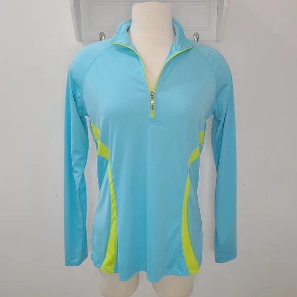 CALLAWAY Women’s Long Sleeve 1/4 Zip Activewear Pullover in Aqua Blue & Yellow M - Picture 2 of 11